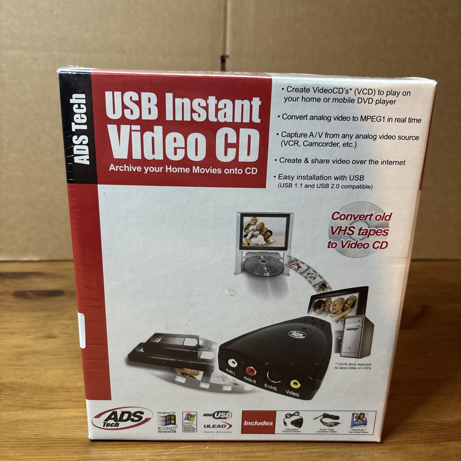 ADS Tech USB Instant Video CD Covert Old VHS Tapes To Video CD USBAV-190 SEALED