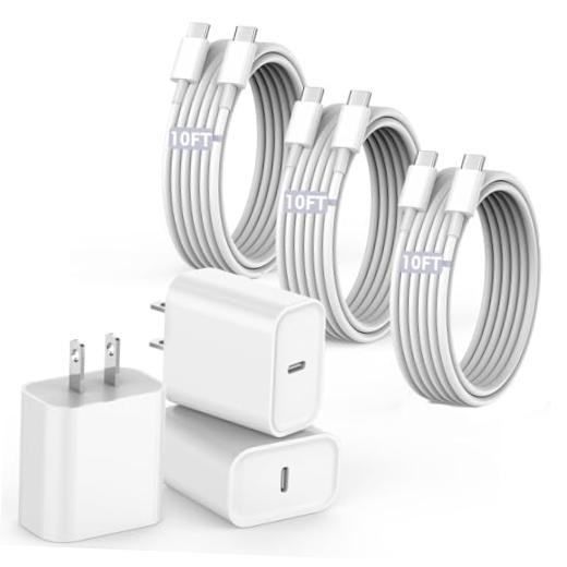 Fast Charging Cord for iPhone 17 16e 15,Pack Extra Long 10Foot USB 10FT 3 White