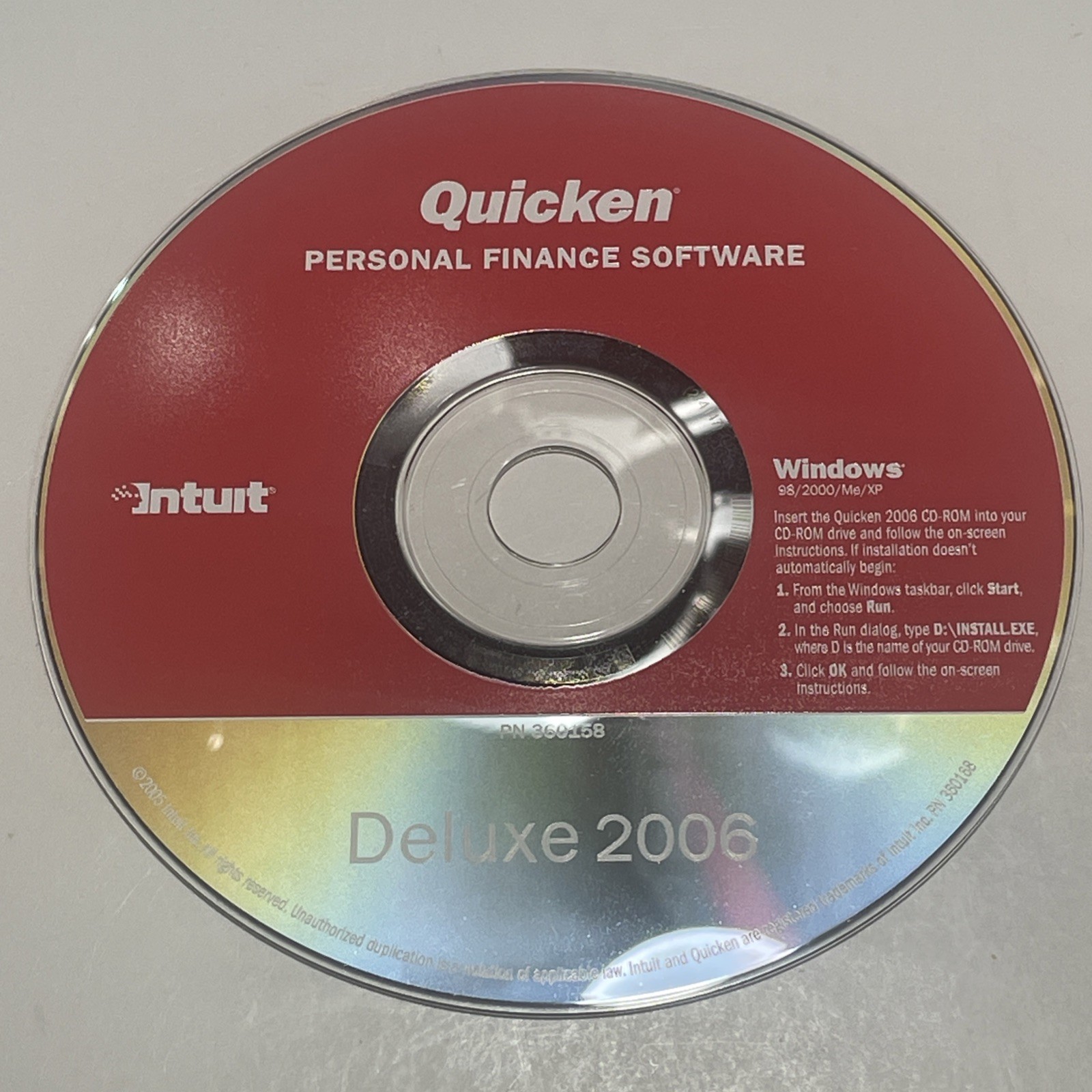 Quicken Deluxe 2006 for Windows 98/2000/Me/XP NOT FOR WINDOWS 10 OR 11 Disc Only
