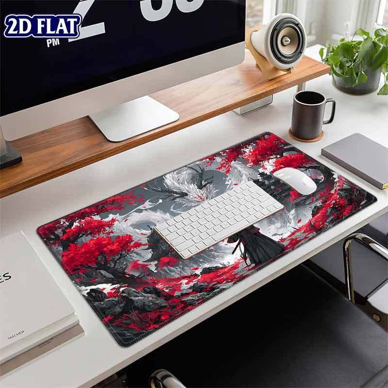 1pc 2D Flat XXL Gaming White Dragon Red Maple Samurai Mouse Pad, HD Digital Pr