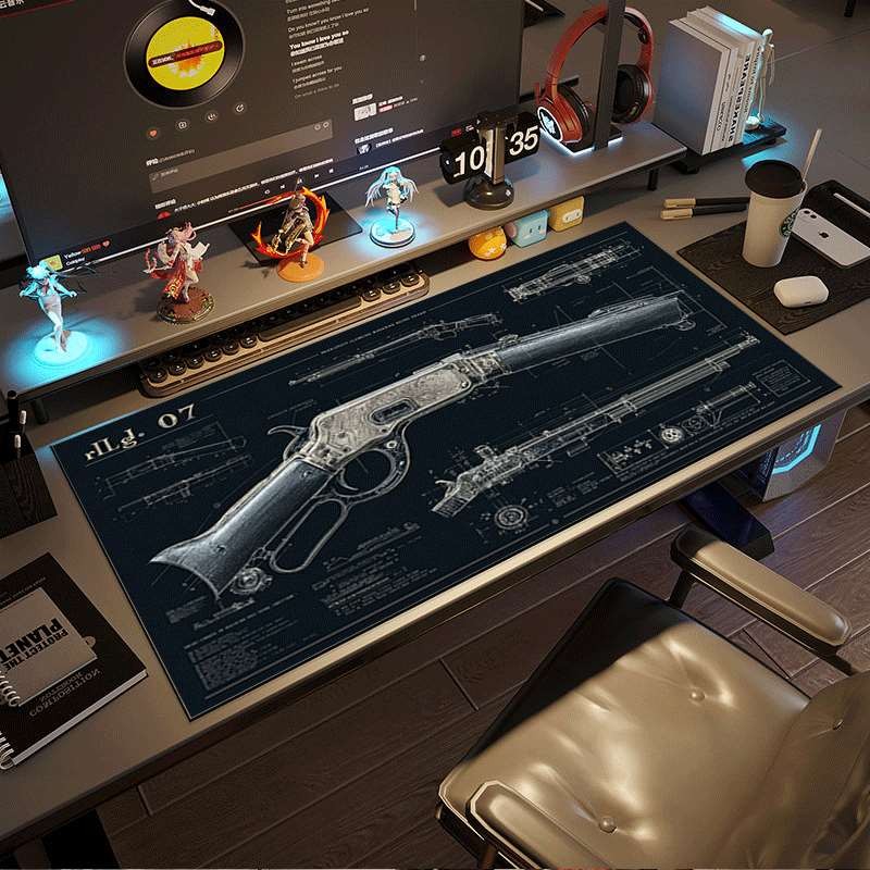 1pc Gun Blueprint Design Mouse Pad | Durable Large Non-Slip Rubber Washable De