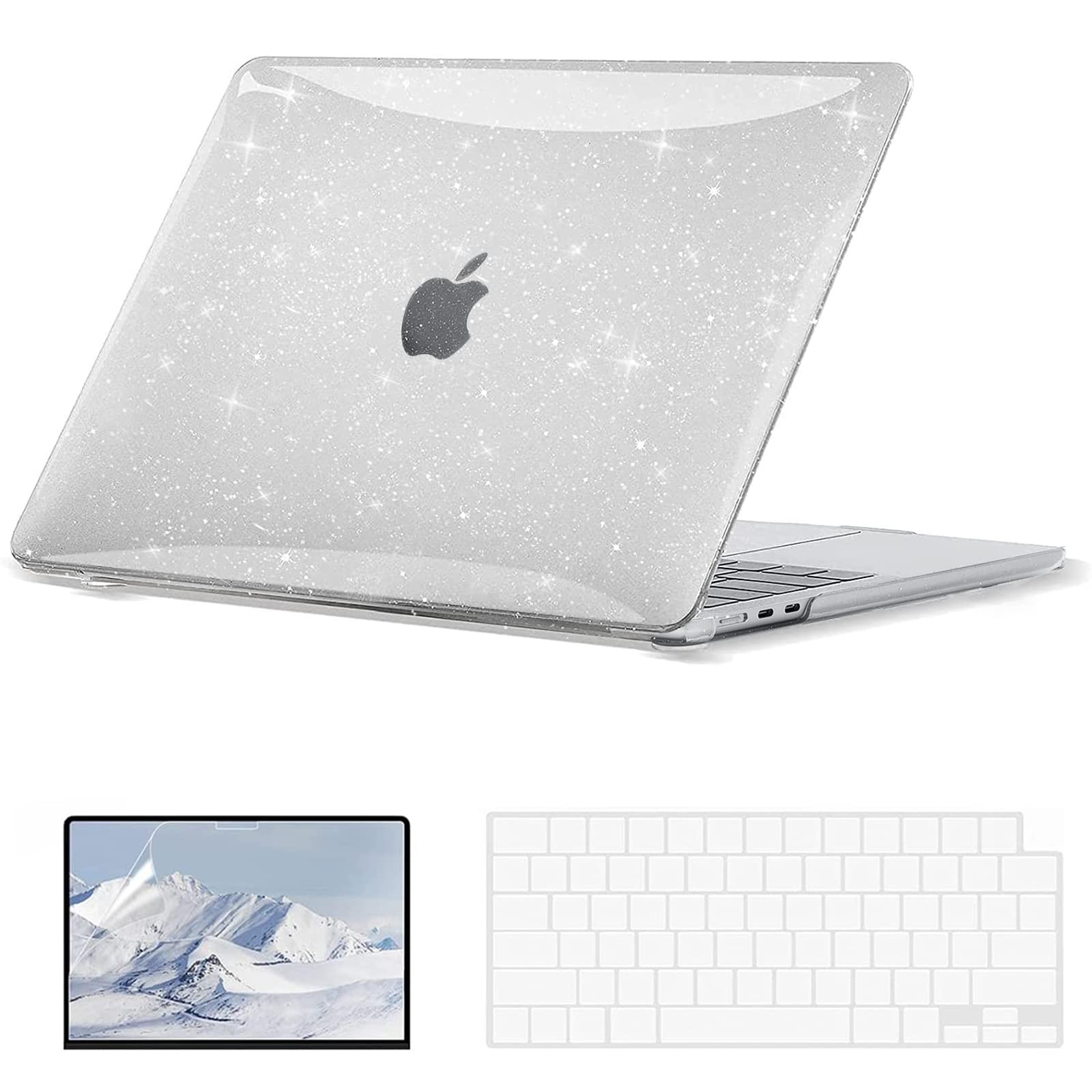 EooCoo Case Compatible with 2022 MacBook Air M2 inch Case, Glitter Clear