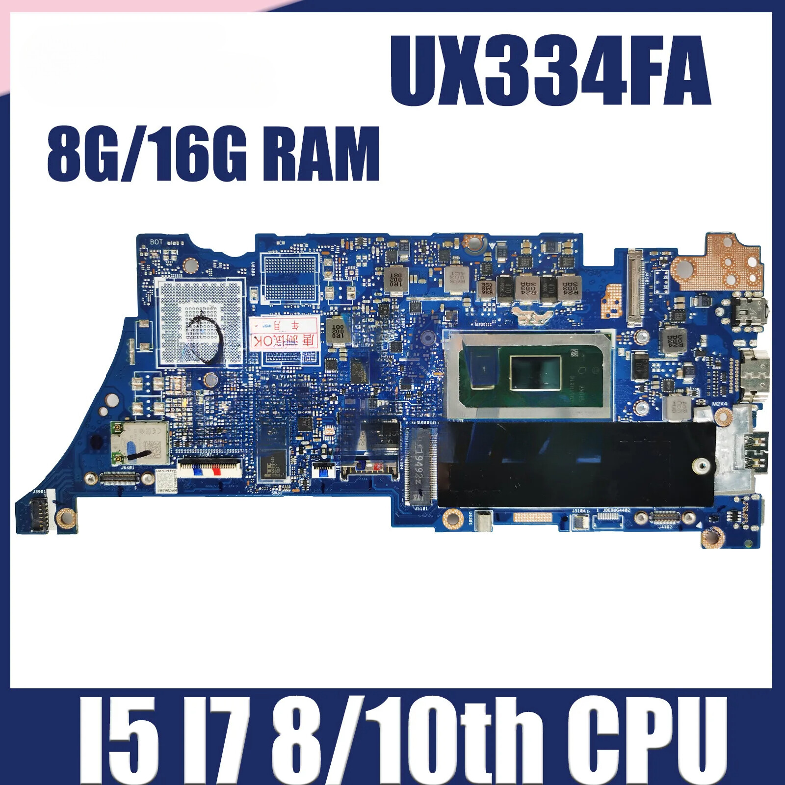 UX334FA For ASUS UX334F UX334FL U4600F UX334 Mainboard With i5 i7-8/10th 8G-16G