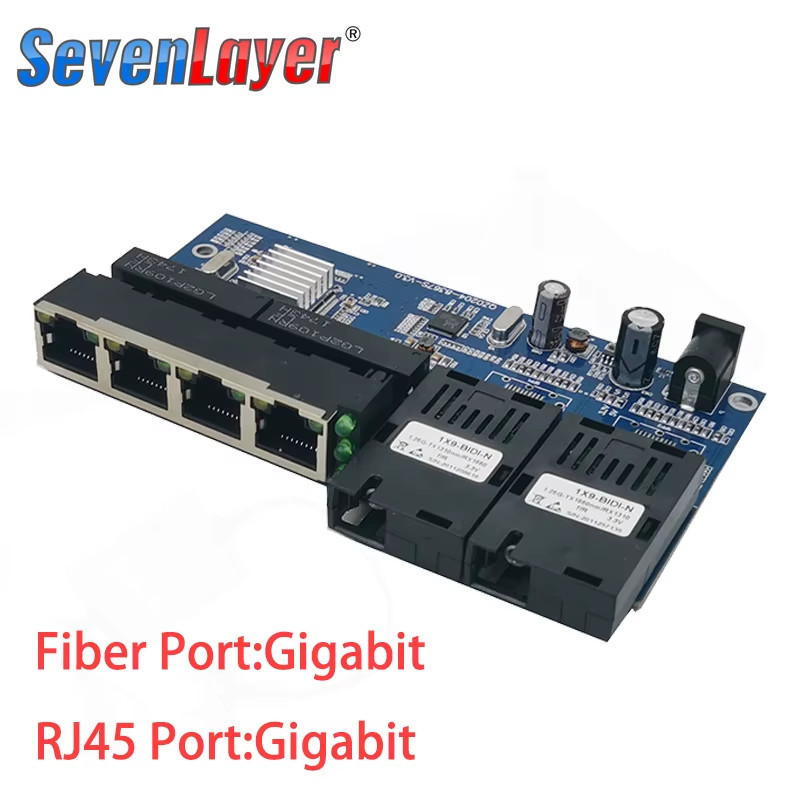10/100/1000M switch 4 RJ45 UTP 2 SC Gigabit Fiber Optical Media Converter 2SC 4 