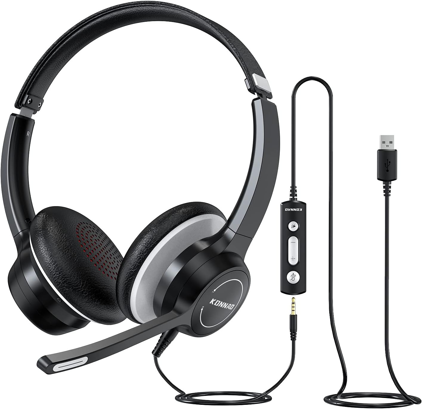 Auriculares USB con microfono auriculares para computadora con cable de 3.5 mm