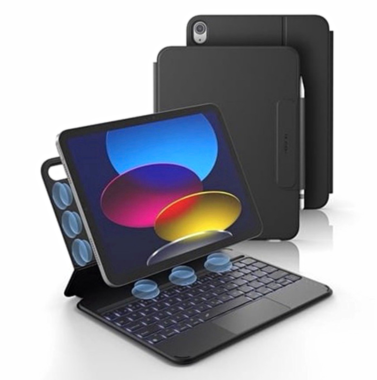 Black Bluetooth Tablet Keyboard Folio Case w/ Built-In Touchpad, English QWERTY
