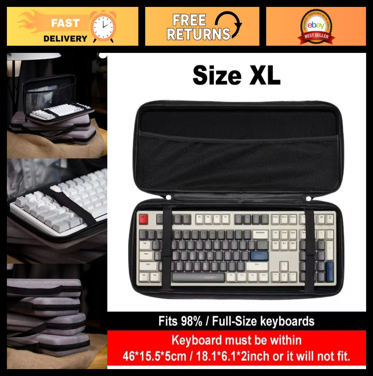 Water-Resistant Mechanical Keyboard Case - Dustproof EVA Hard Shell for TKL/Full
