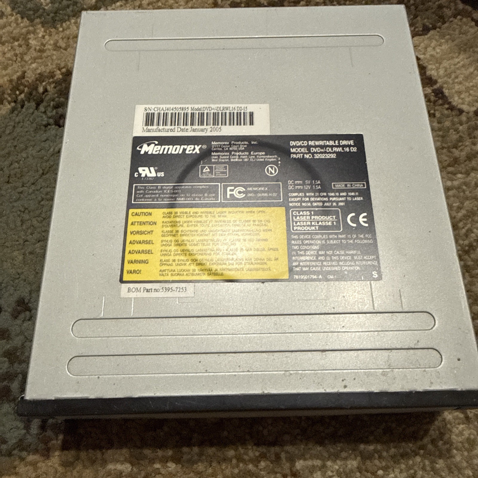 Used Memorex DVD/CD RW Rewritable Drive Model DVDUR/RW 8812AJ 