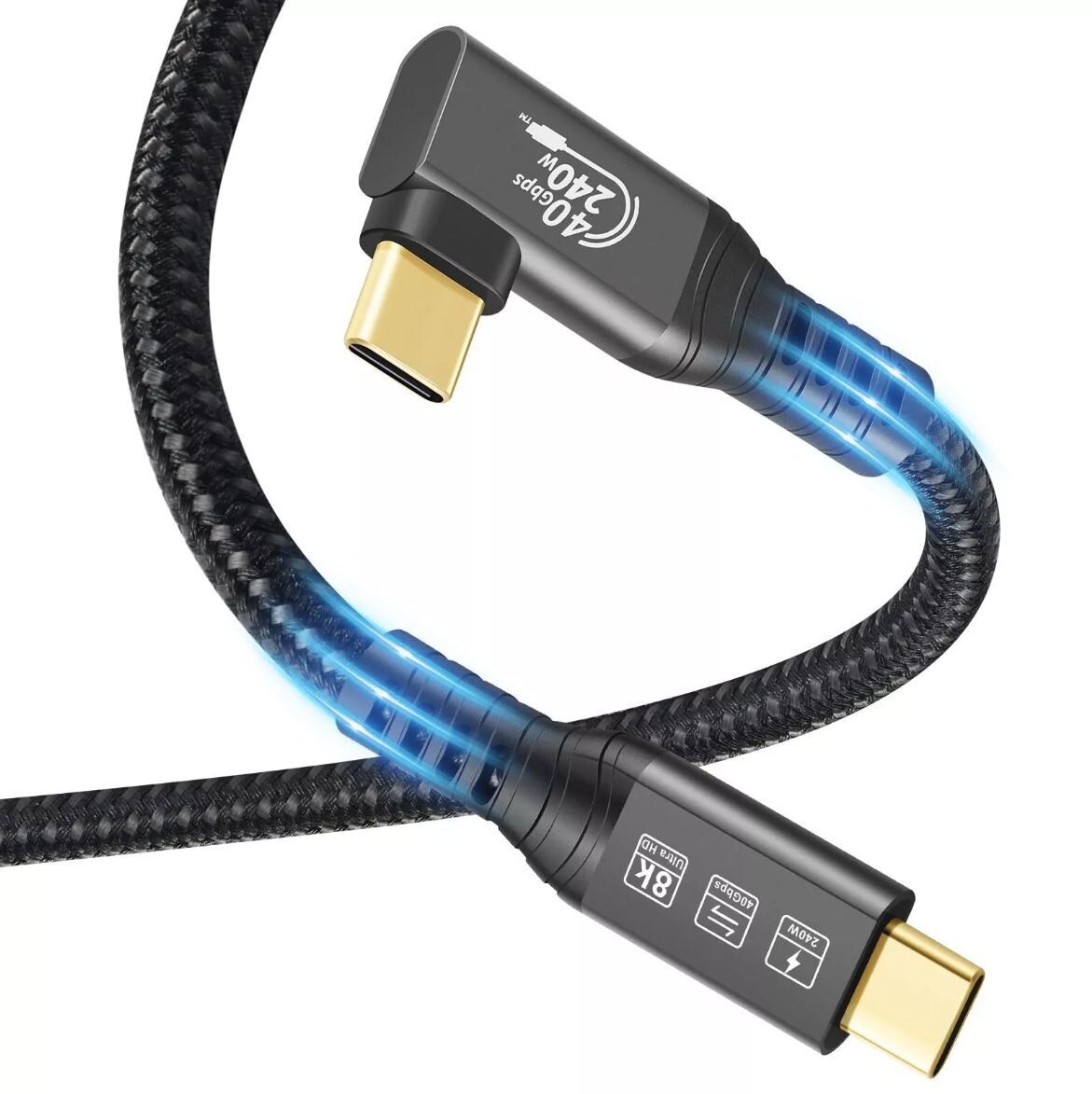 USB 4 Cable for Thunderbolt 4 Cable Right Angle 90 Degree 5FT/1.5M, 40Gbps Data