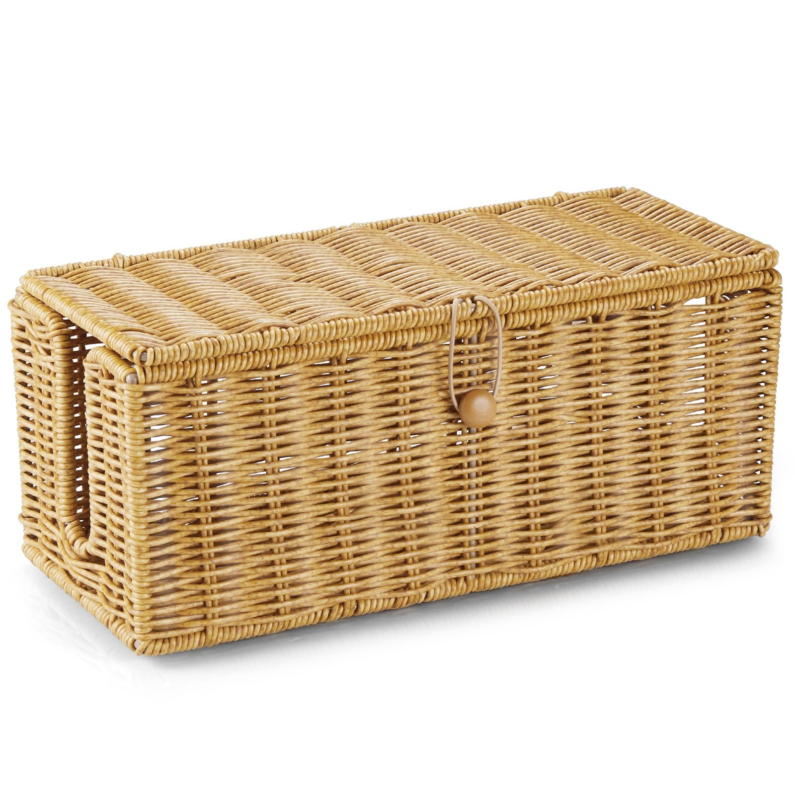 Cable Management Box, Handwoven Synthetic Rattan Cable Organizer, 2 Side Open Sl