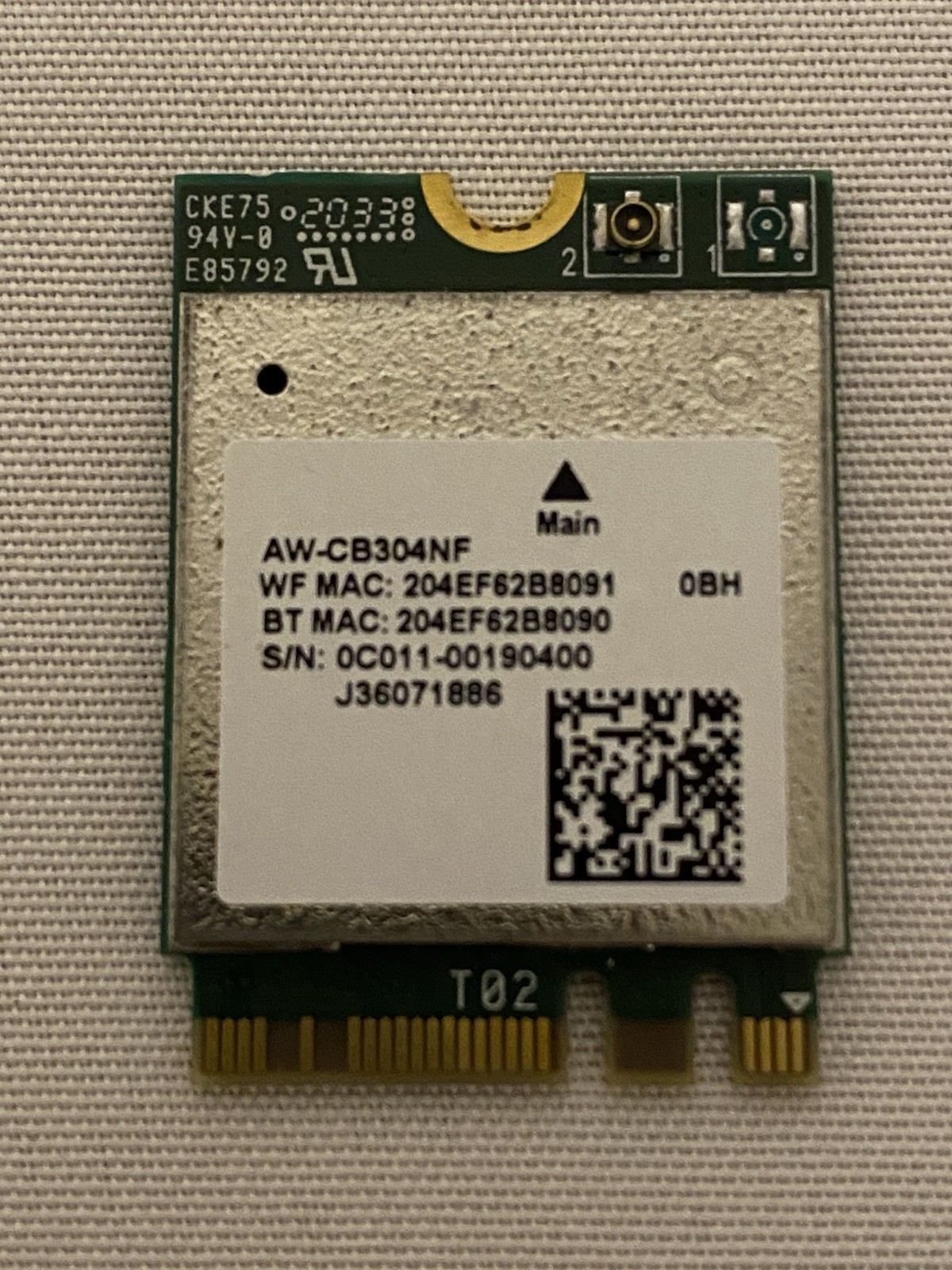 AzureWave AW-CB304NF WiFi 5 + Bluetooth 5.0 M.2 2230 PCIe/USB Card 0C011-0019040