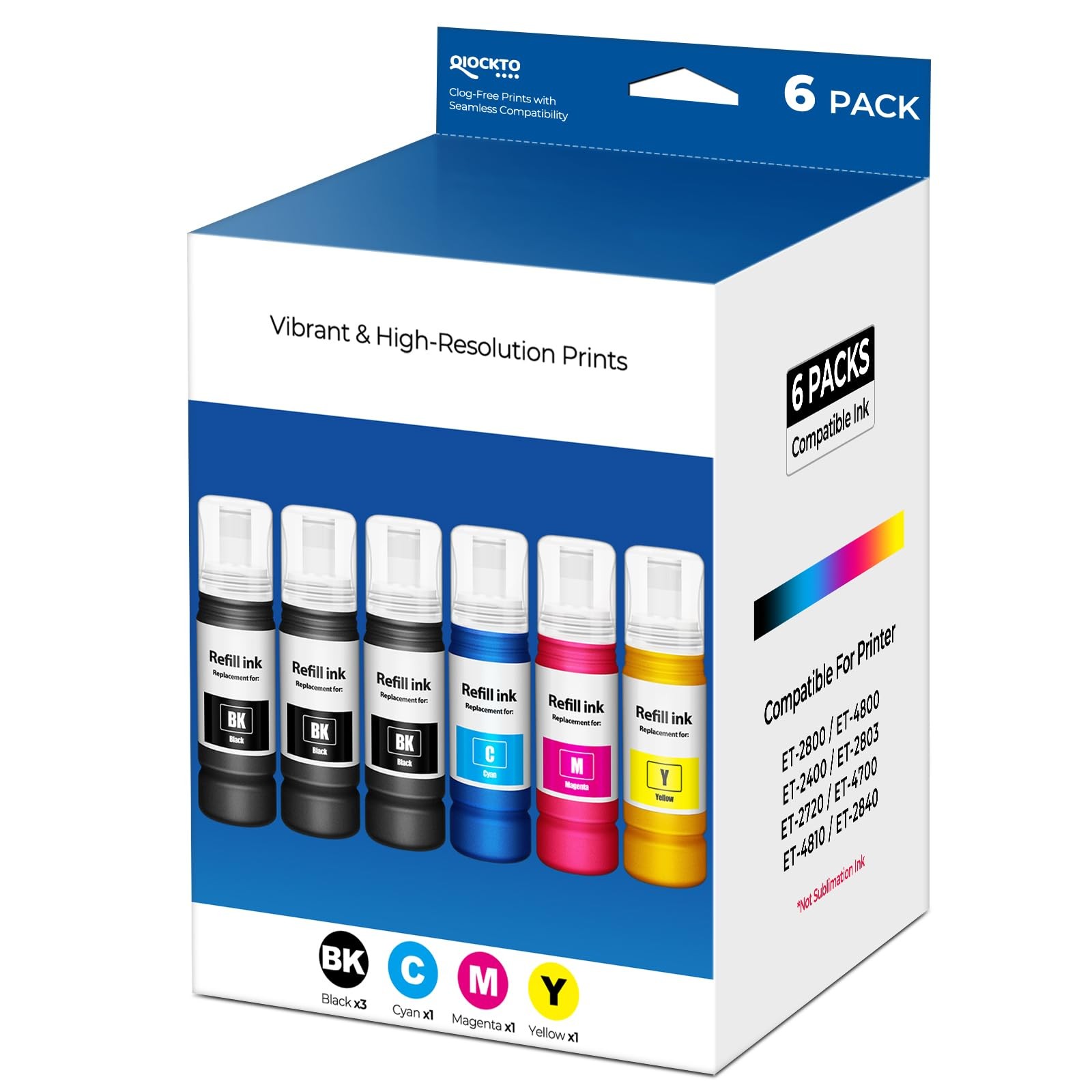 6 PCS EPT522 Ink Refill Bottles Fits ET2800 ET2400 ET4800 ET2803 Toner