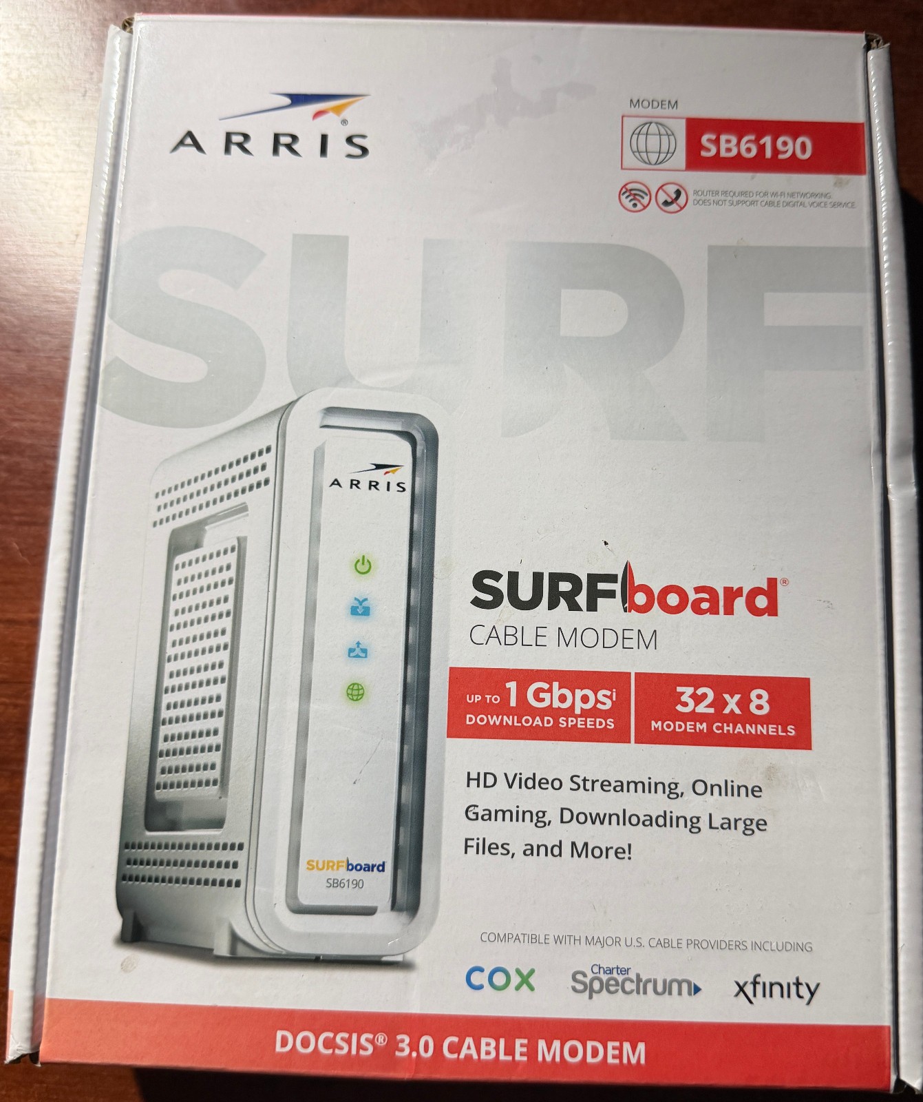 ARRIS SURFboard SB6190 DOCSIS 3.0 Cable Modem 32x8 Gigabit Ethernet NEW Open Box