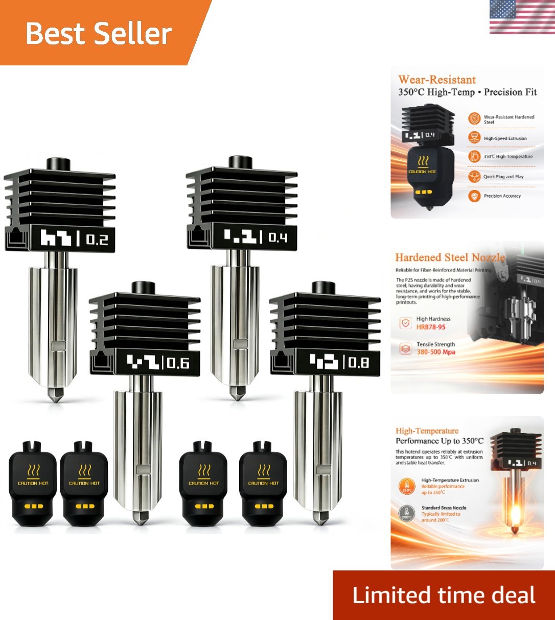 Versatile 4-Pack Nozzle Set for Bambu Lab Hotends - Fine to Heavy Duty Printing