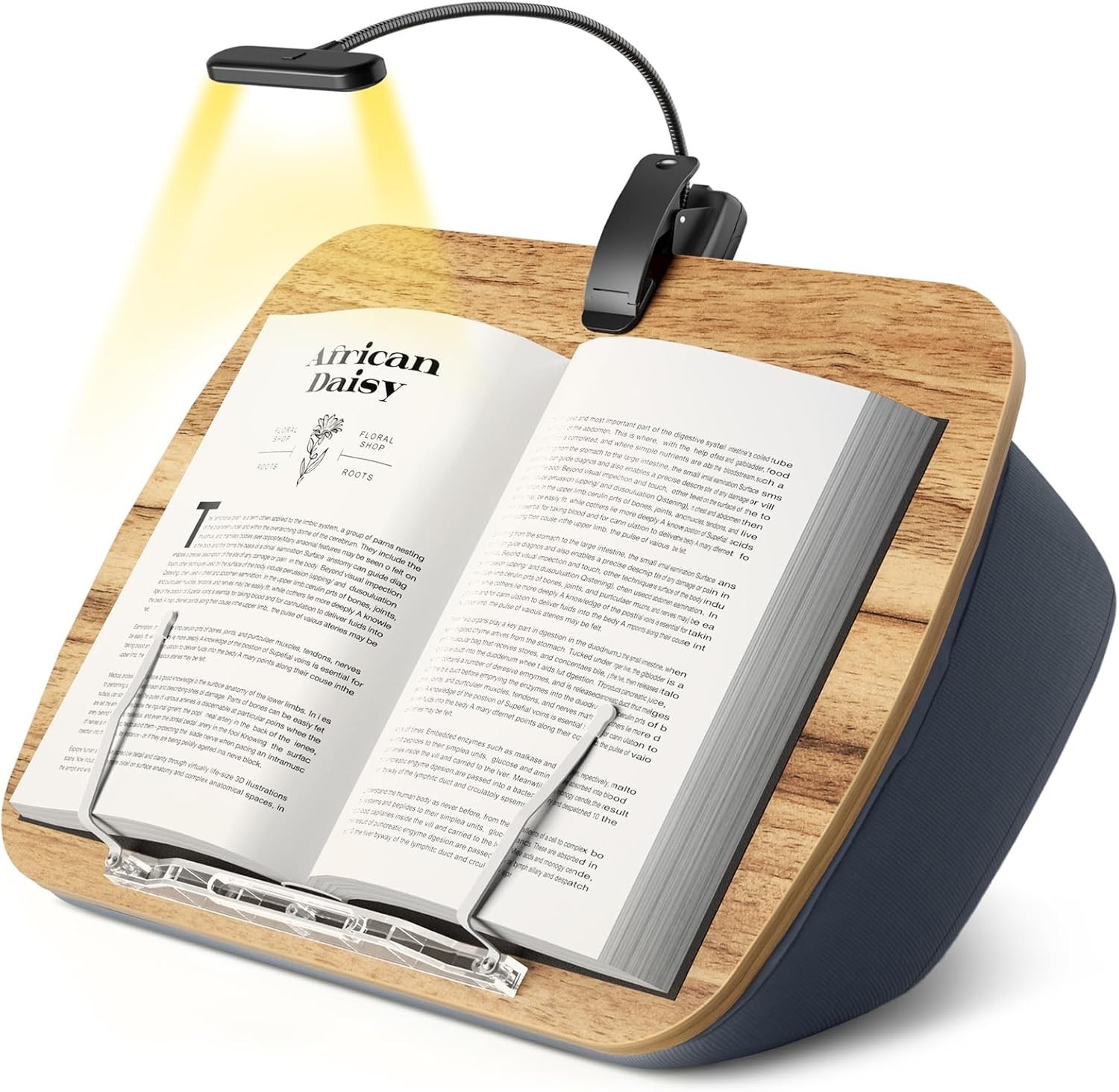 Reading Book Pillow Stand W/ 3-Color Adjustable Light Hands-Free Book Holder