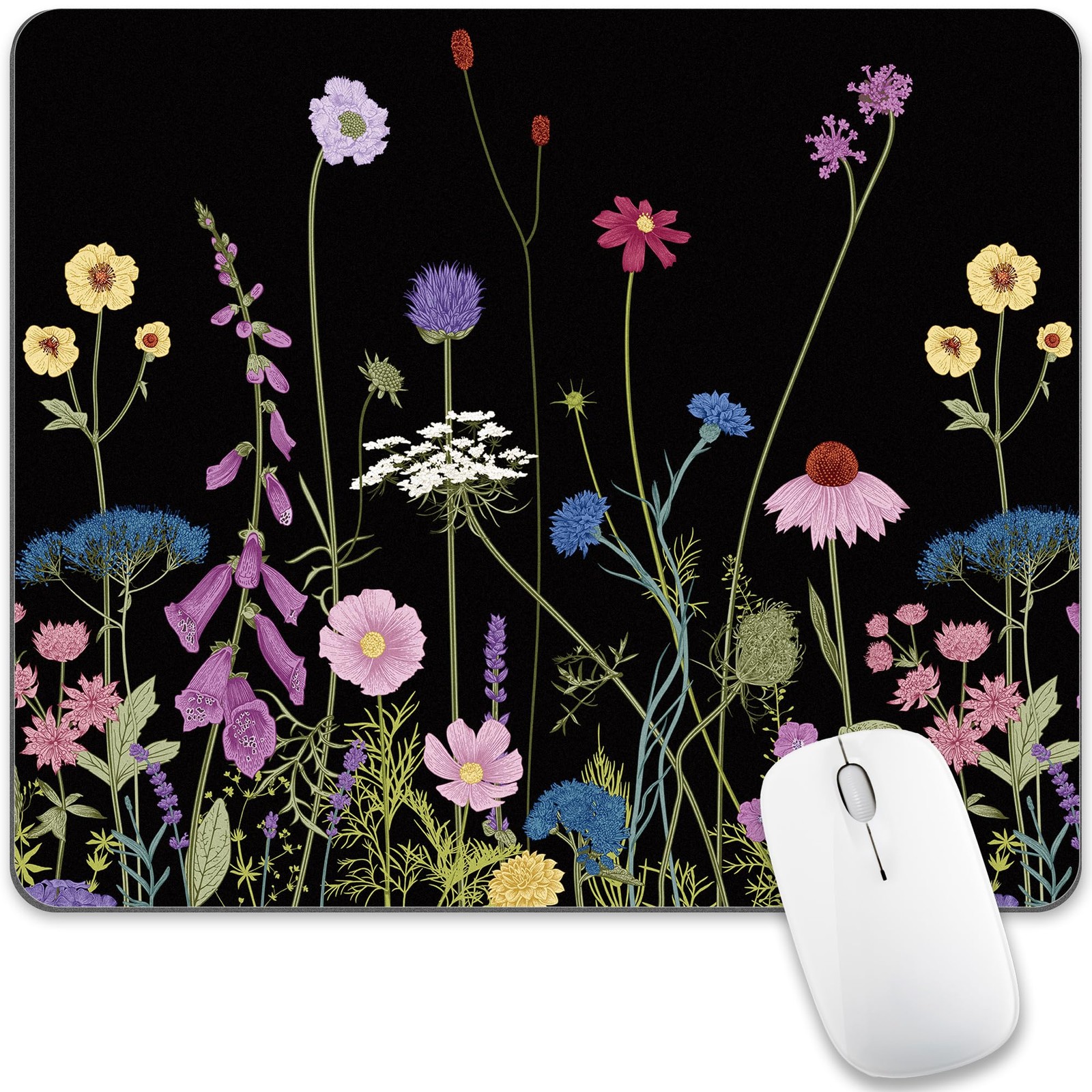 Black Floral Mouse Pad Flower Mousepad Purple Colorful Medium, flower black 