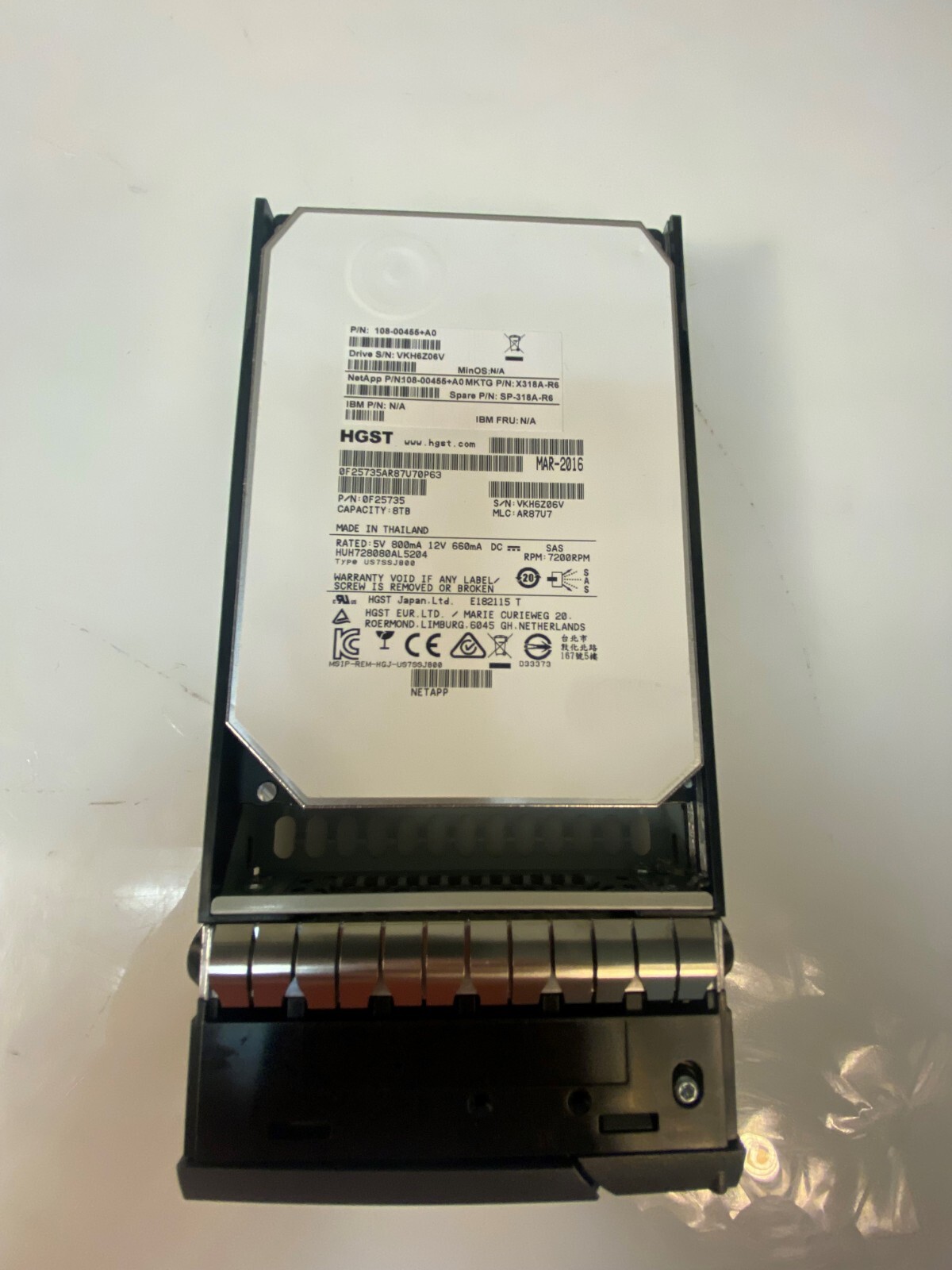 NETAPP X318A-R6 8TB 7.2K 12G SAS 3.5 HDD 108-00455 SP-318A-R6 