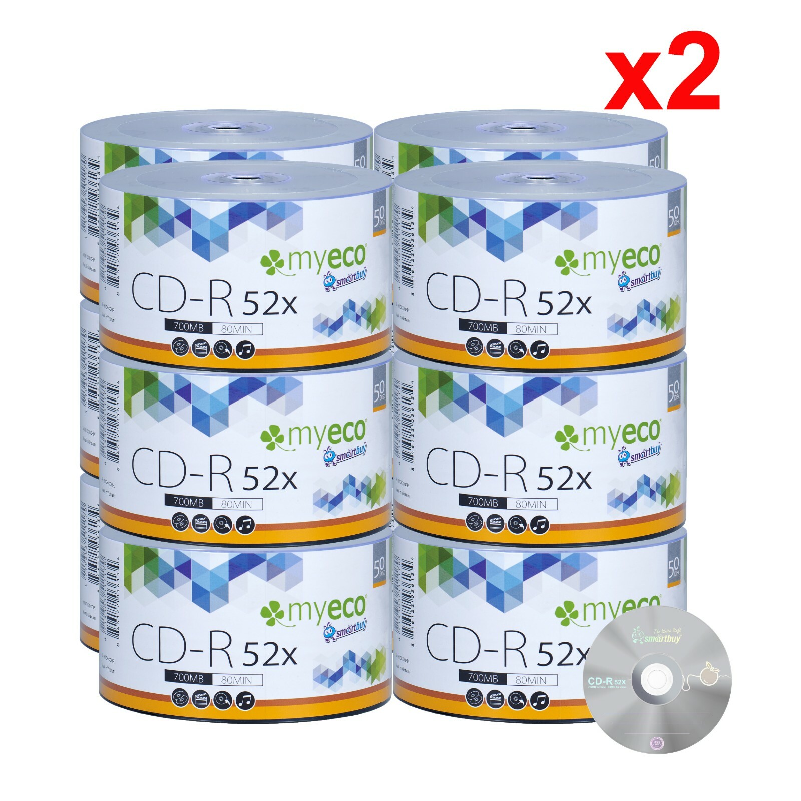1200 Pack MyEco CD-R CD 52X 700MB 80Min Economy Logo Blank Recordable Media Disc
