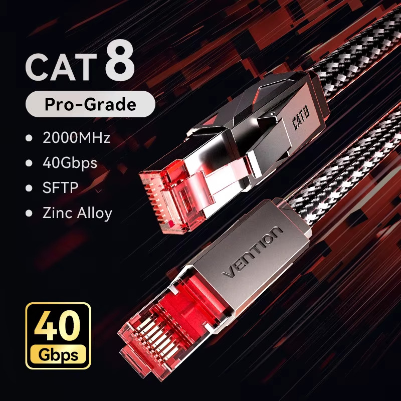 CAT8 Ethernet Cable Pro-Grade eSports Network Lan Patch Cord Zinc Alloy-High Spe