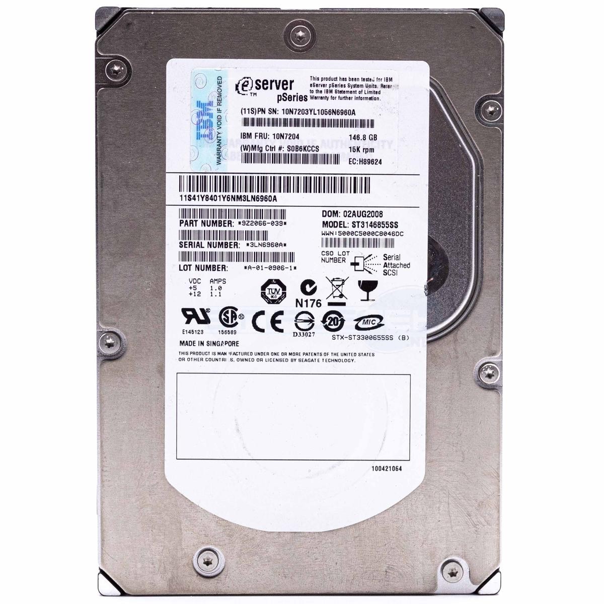 Seagate ST3146855SS HDD 3.5" SAS Hard Disk Server 146.8GB 15K RPM Drive