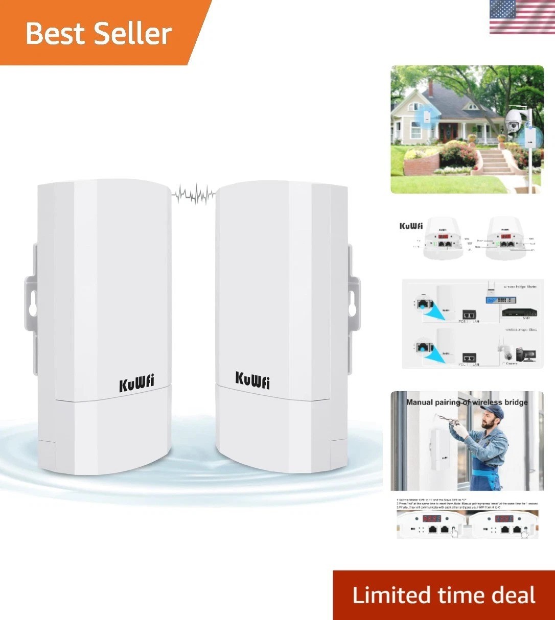 2-Pack 300Mbps Wireless Bridge Outdoor CPE WiFi Kit Point to Point