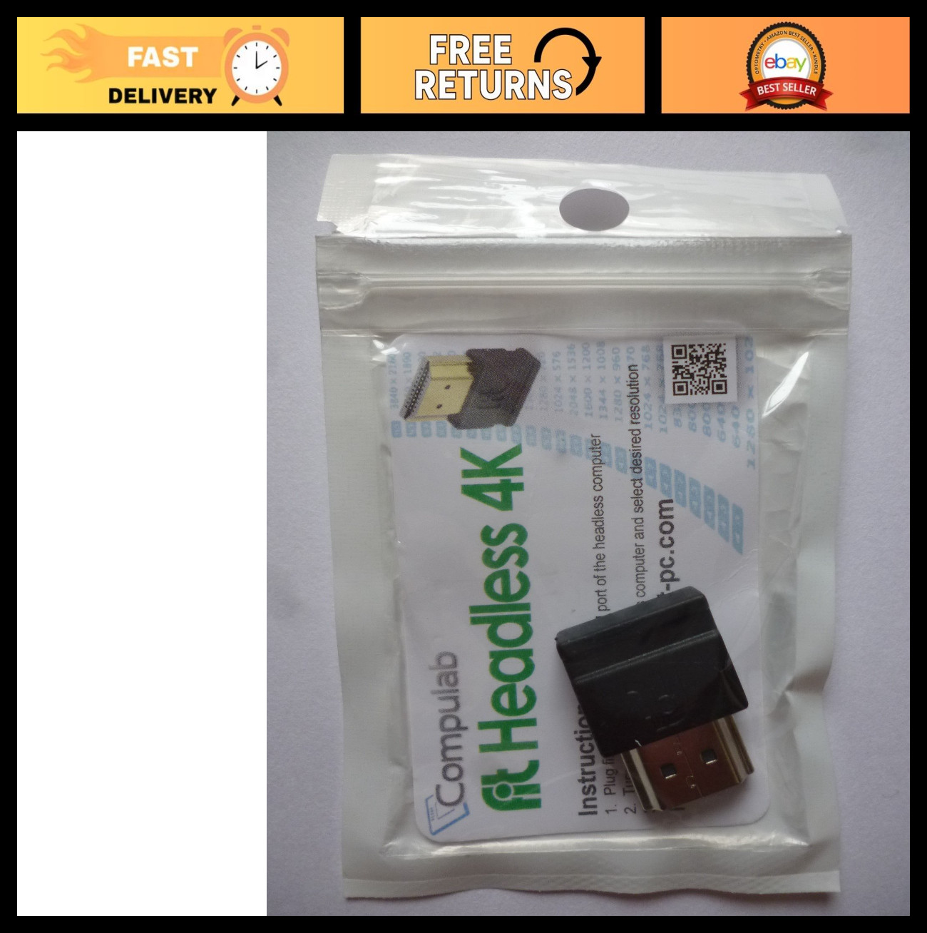 4K Display Emulator for Headless Setup - High-Resolution Video Output, HDMI Comp