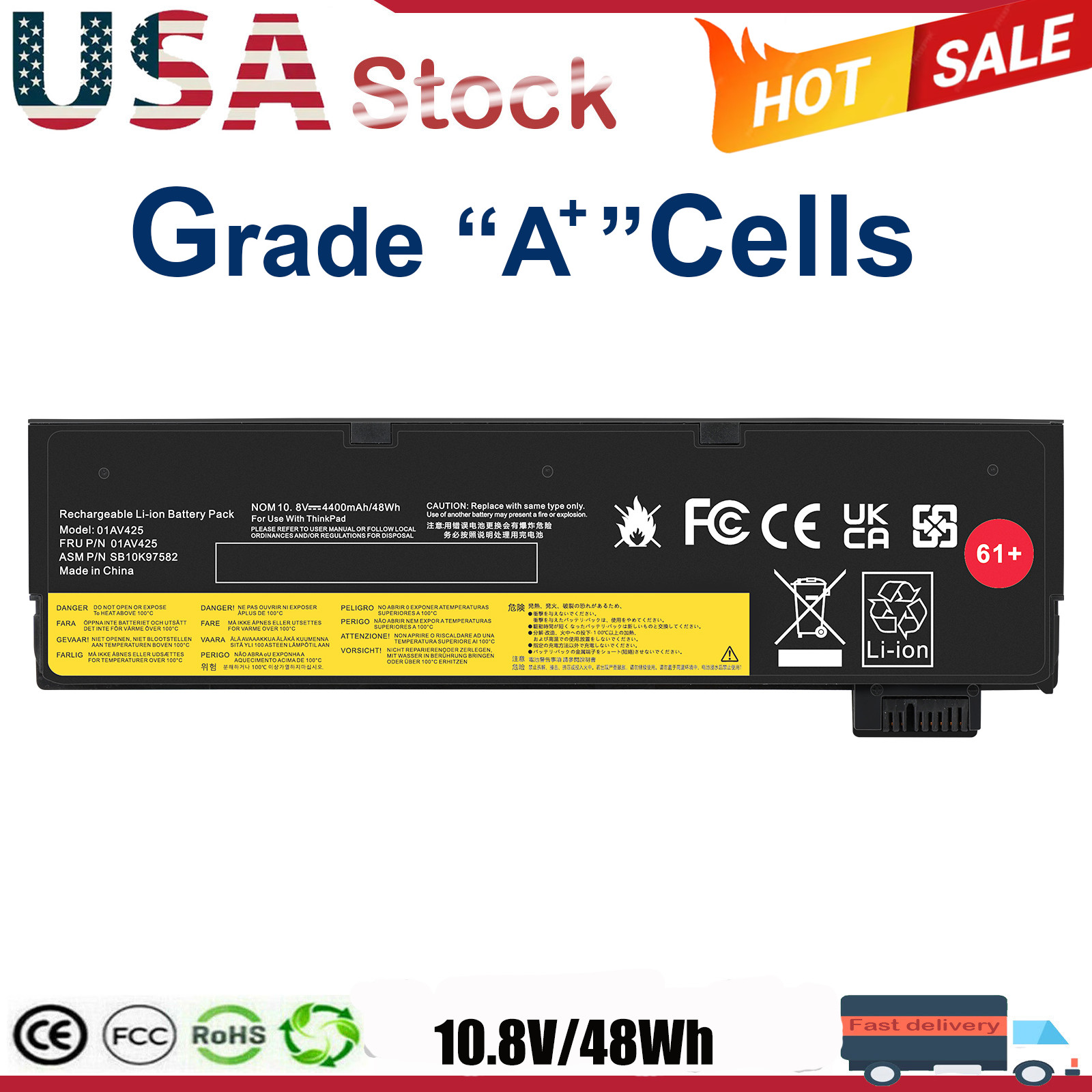 01AV425 01AV422 01AV423 01AV424 61+ Battery For Lenovo Thinkpad T470 T570 48Wh