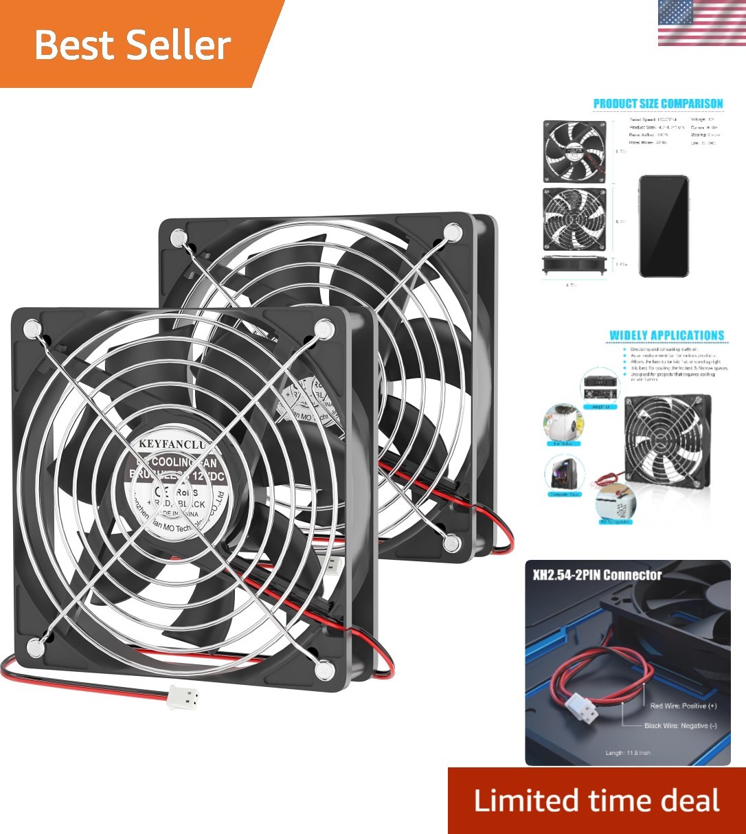 Compact 120mm 2-Pin Brushless DC Cooling Fan Set for DIY Electronics Cooling
