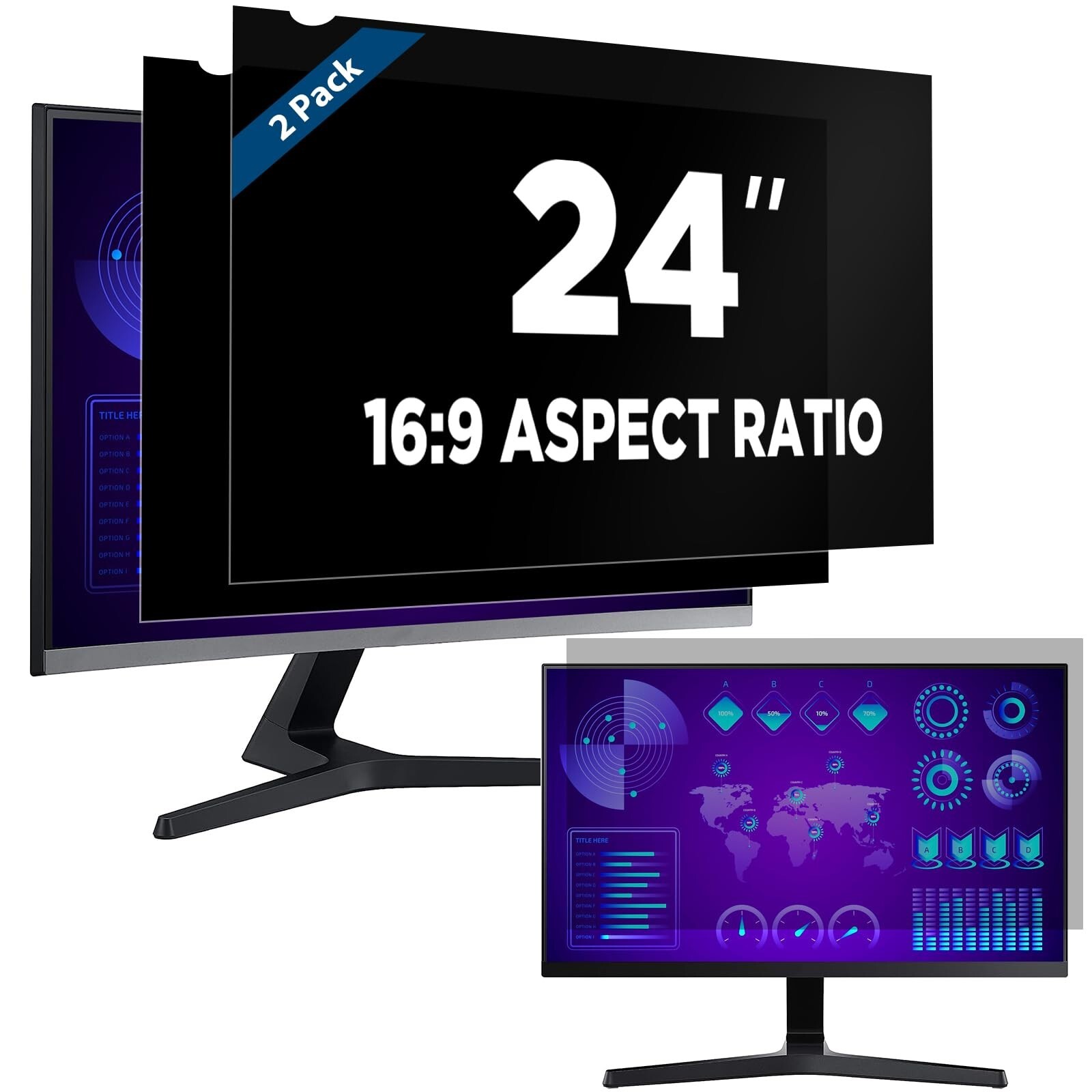 Magicmoon 2-Pack 24 Inch Computer Privacy Screen Filter Anti-Spy/Glare Protec...