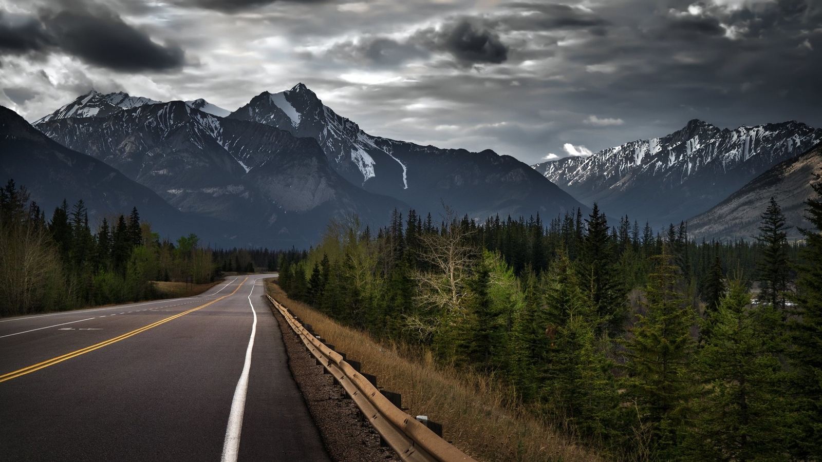 Landscape road mountains overcast pine trees snowy Custom Gaming Mat Desk