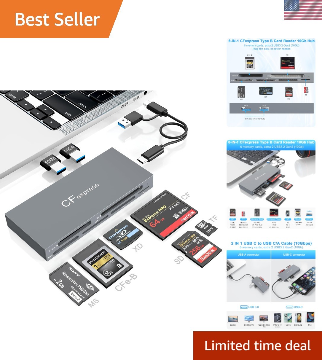8-in-1 CFexpress Card Reader Hub - Compact, High-Speed, Multi-Device