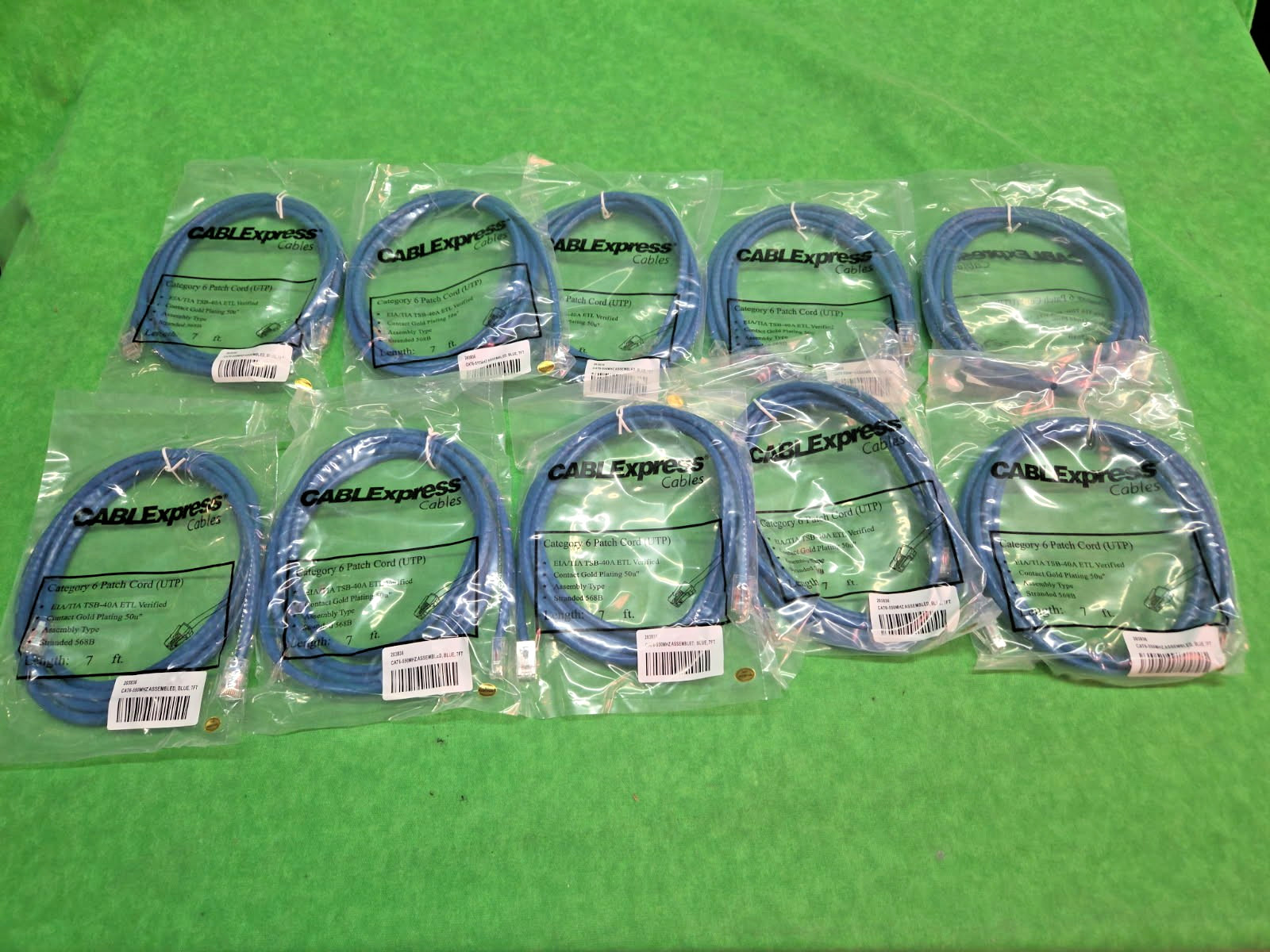 CAT 6 UTP Blue Patch Cable 23AWG 550MHz RJ45 Network 7 feet NEW LOT 10 PCS