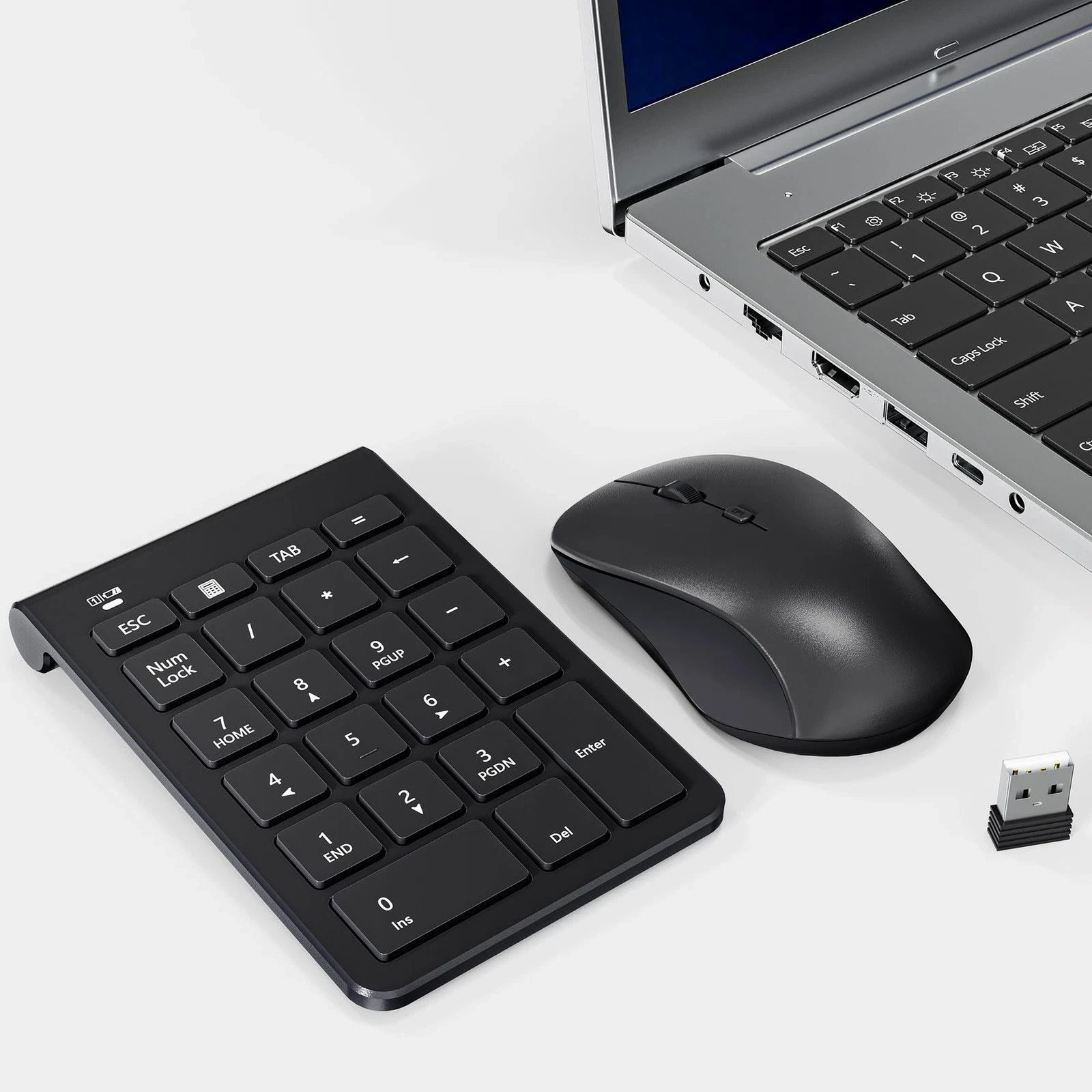 Wireless Number Pad and Mouse, 22 Keys USB Keypad and 3 Adjustable DPI Silent