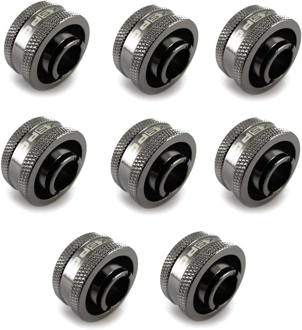 XSPC G1/4" to 1/2" ID x 3/4" OD Compression Fitting Black Chrome V2 - 8 Pack