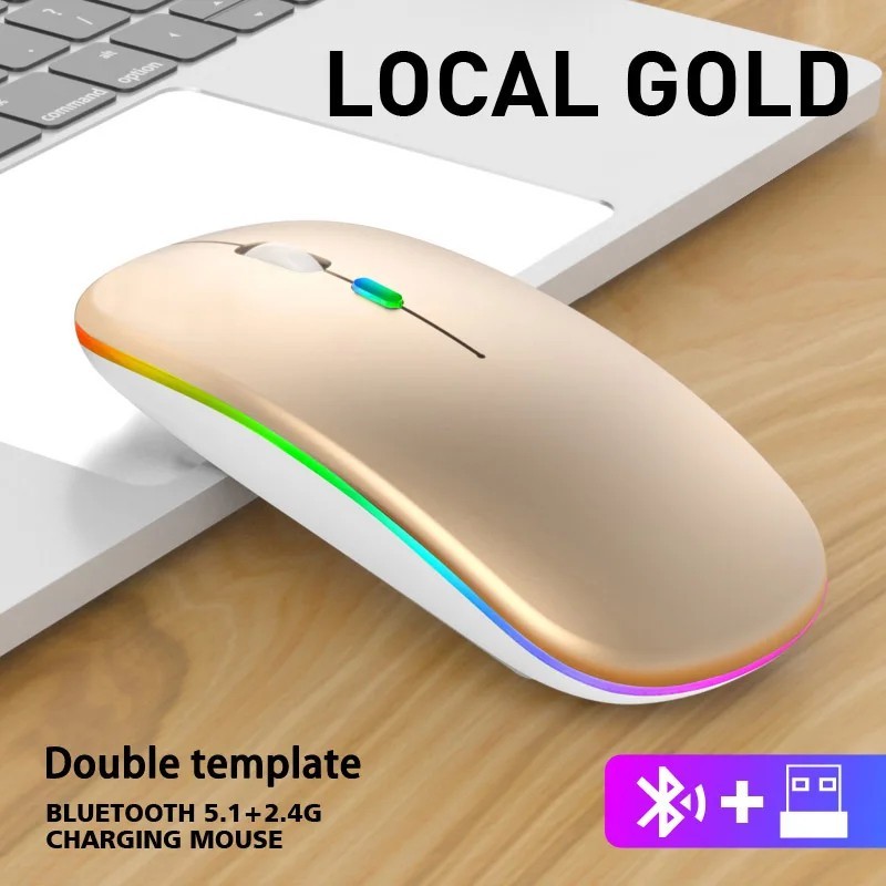 Wireless Bluetooth Mouse 2.4G Dual Modes Rechargeable Mice RGB Ergonomic Silent