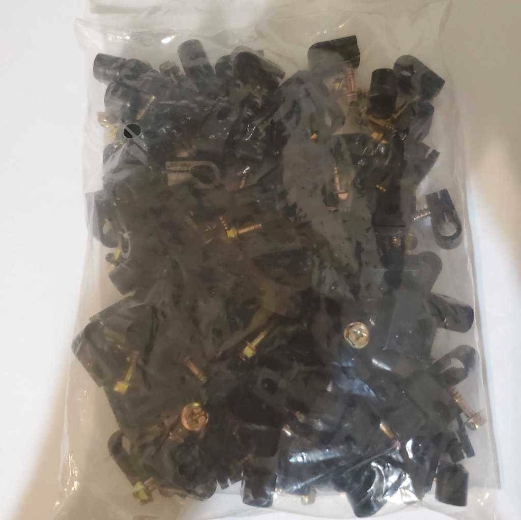 Bag of Coax Single Screw Clips Black Gold Rg6 Cable New 100 qty