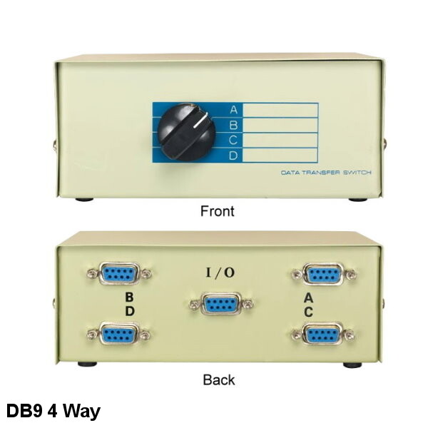 4 Way DB9 Female Manual Data Switch Box Rotary Dail Type RS232 Printer Joystick