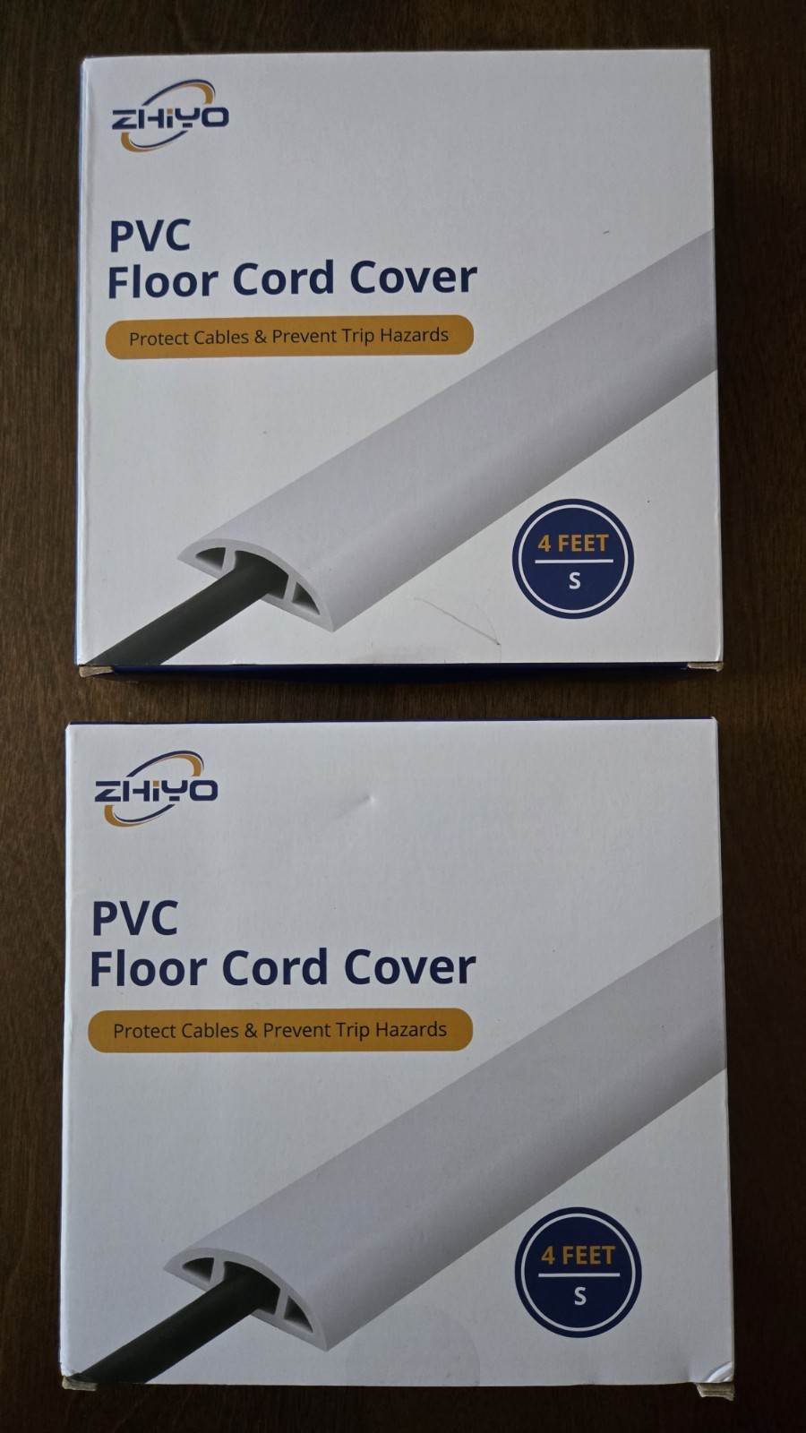 2 Pack 4ft PVC Floor Cord Cover Protect Cables Prevent Trips Zhiyo White Small