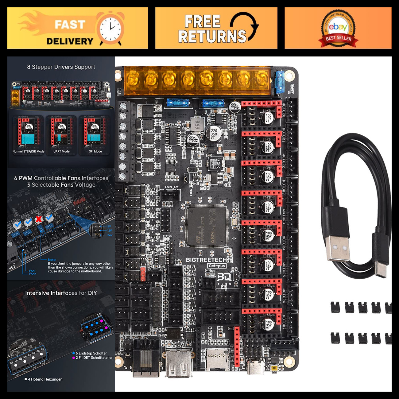 32Bit Silent Control Board for 8 Axis CNC 3D Printer - Octopus V1.1 Compatible