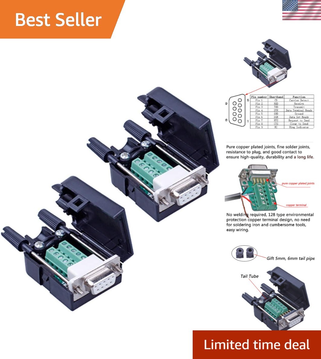 Durable 2PCS DB9 Solderless Connectors for RS232 Applications - Fast & Reliable