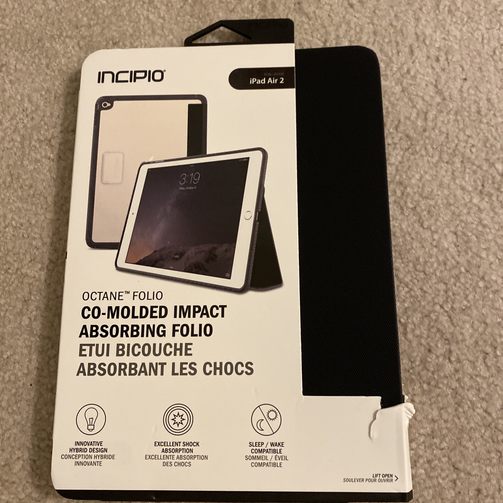 New Incipio Octane Folio Case/Cover For iPad Air 2 Black