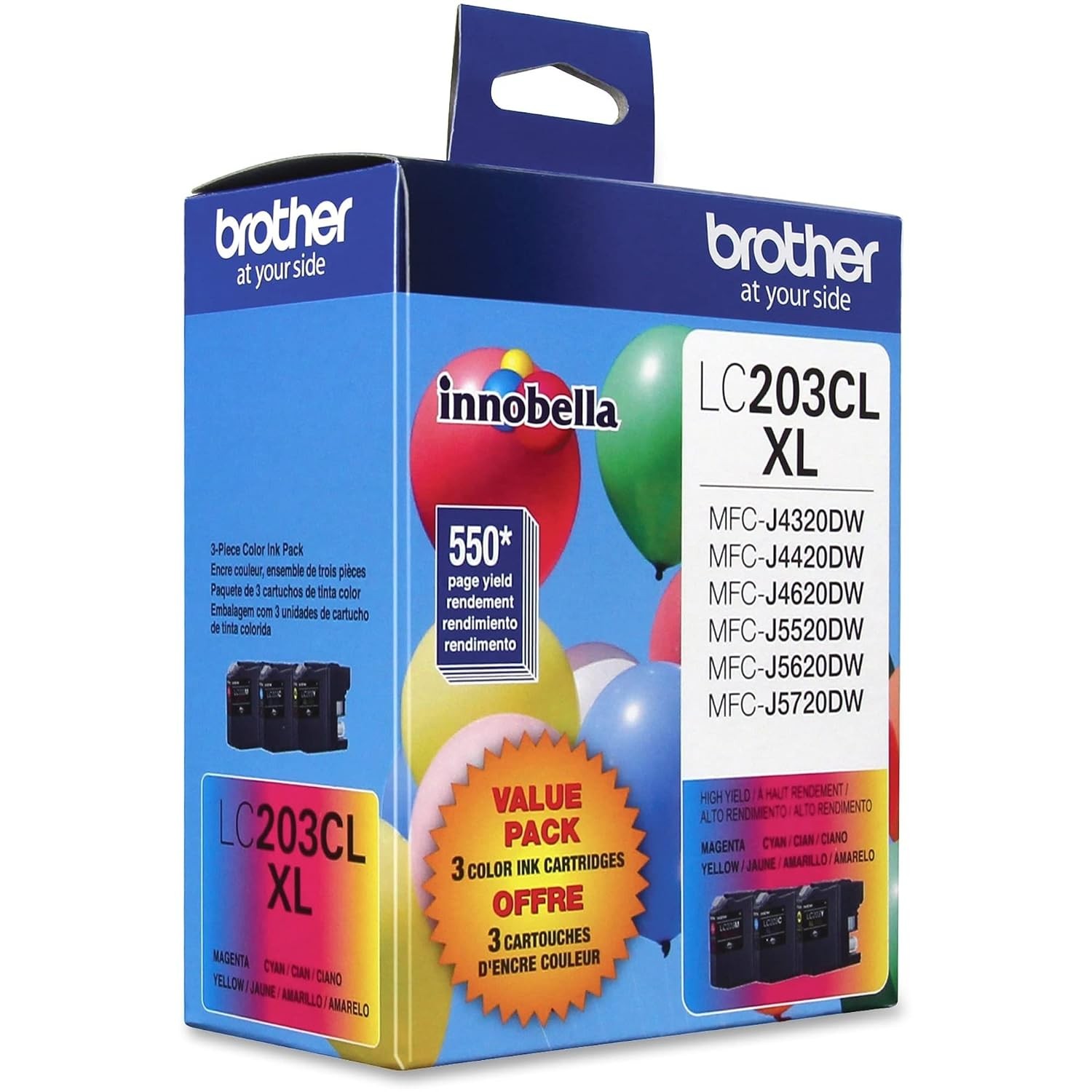 Genuine Brother High Yield Color Ink Cartridges 3 Pack Cyan Magenta 1650 Pages
