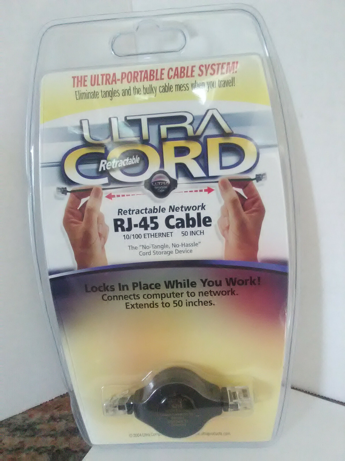 Ultra Retractable Cord Retractable Network RJ-45 Cable 50 Inch 10/100 Ethernet