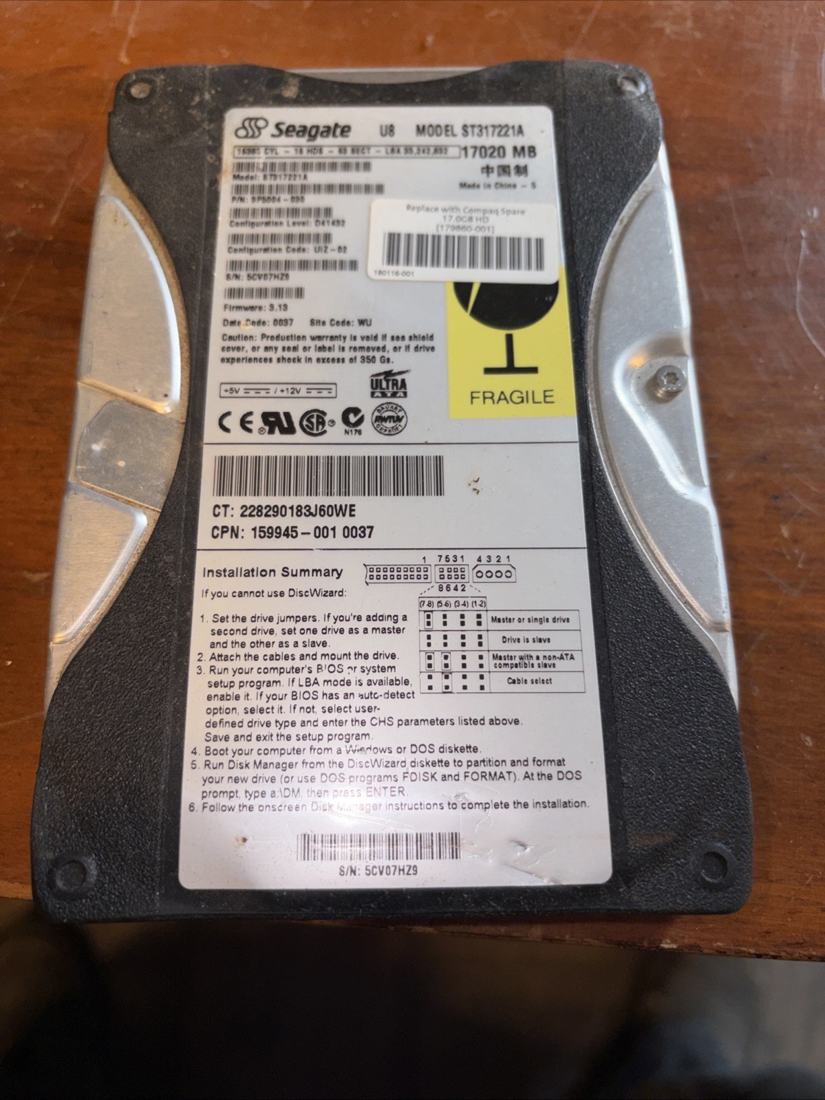 SEAGATE ST317221A 9P5004-401 17.2GB 5.4K RPM Firmware 3.32 Date Code0041 ATA3.5"