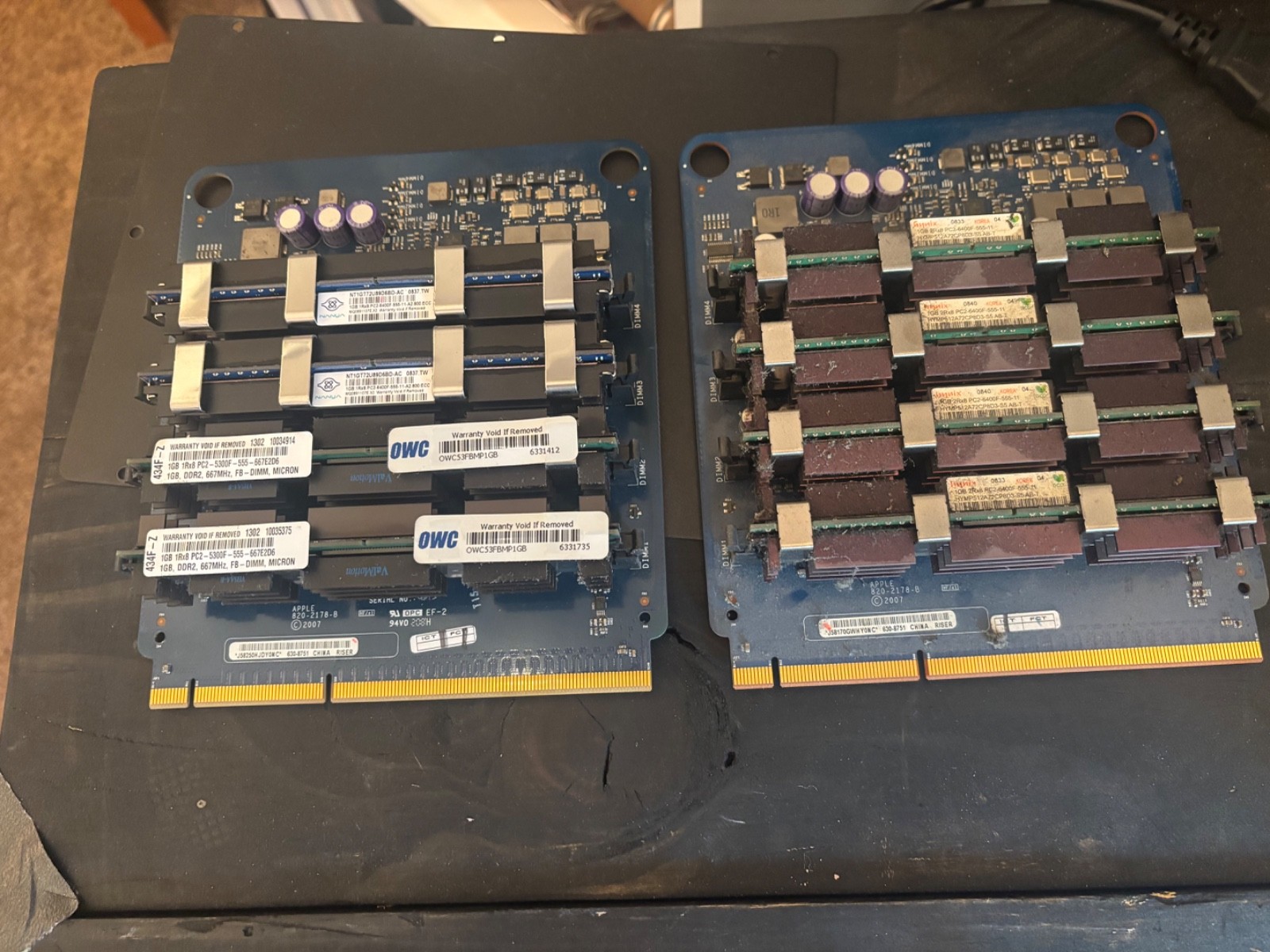 Apple Mac Pro Ram 8 GB Memory Riser Cards 820-2178-B + 8x 1GB Hynix OWC Nanya