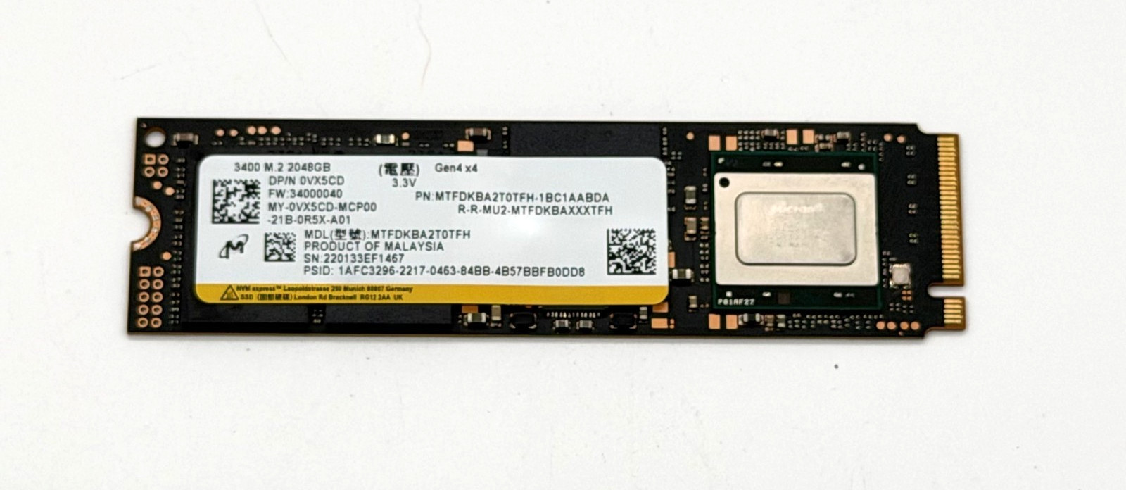 2TB MICRON 3400 MTFDKBA2T0TFH NVME PCIE 4X4 SSD PS5 TESTED 96% HEALTH