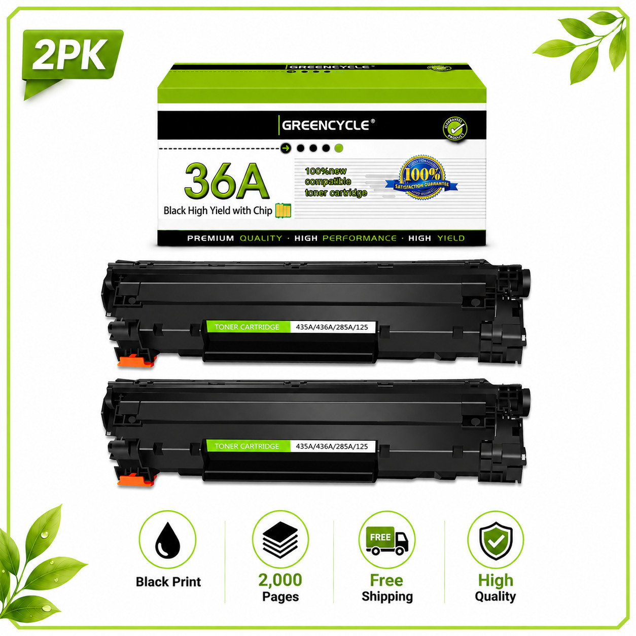 2PC CB436 Toner Cartridge For HP 36A LaserJet M1522nf / M1522nf MFP