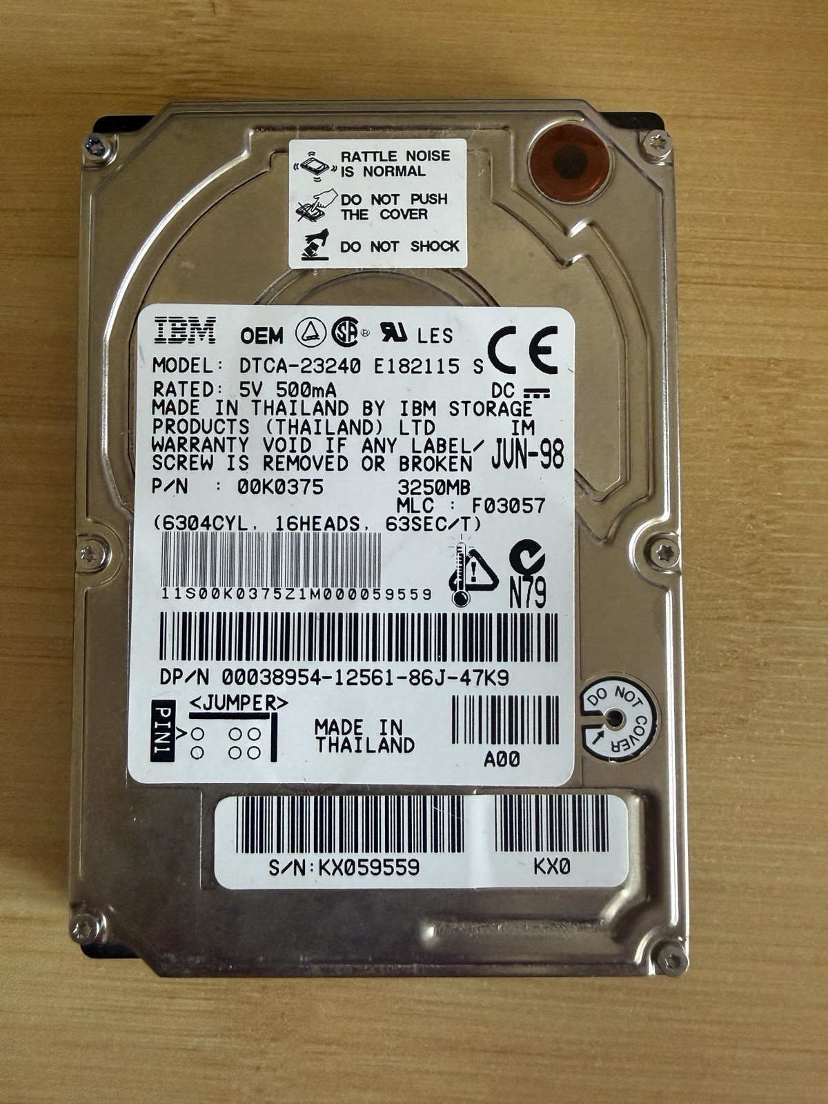 IBM DTCA-23420 Internal Laptop Drive Storage Upgrade/Replace PN 00K0375