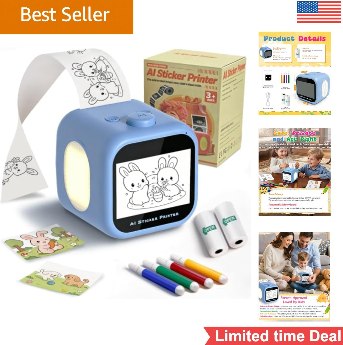 AI Voice Sticker Maker for Kids Mini Inkless Thermal Printer Touchscreen