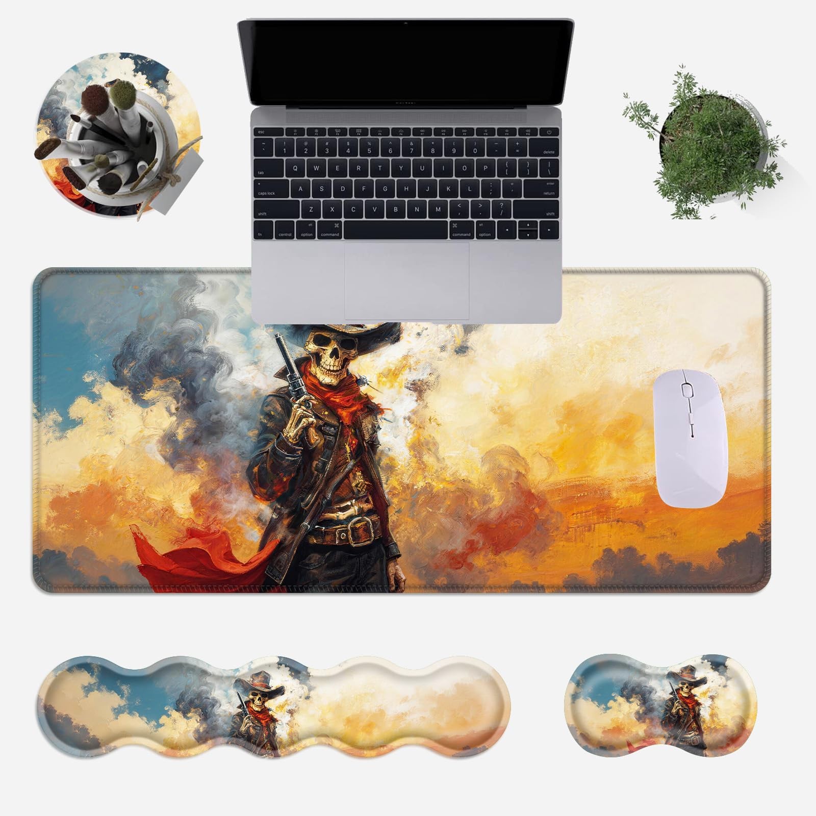 Cool Skull Large Extended Mouse Pad Keyboard Wrist Rest Mat 31.5x11.8 Inch